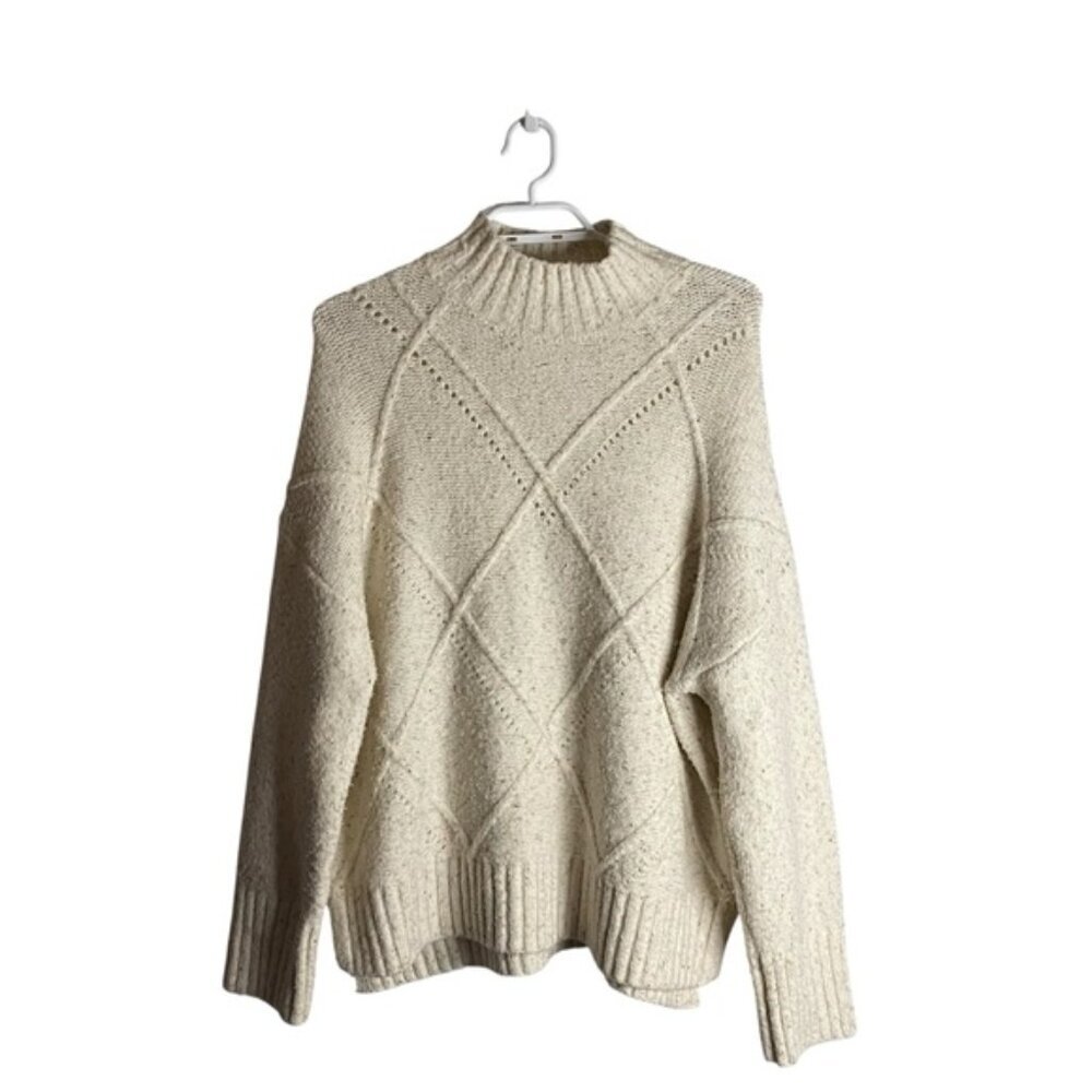 APRICOT Women's Cream Patterned Turtleneck Cozy Knit Sweater